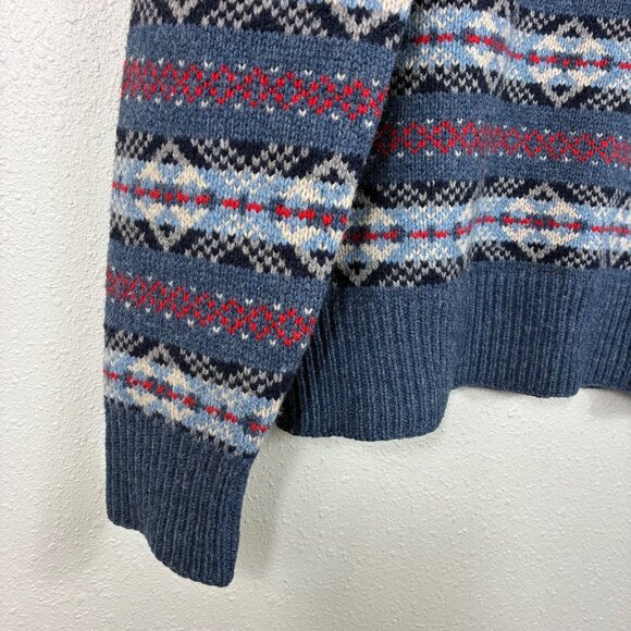 J. Crew 100% Lambswool Fair Isle Sweater Sz Medium Grandpacore - Picture 2 of 6